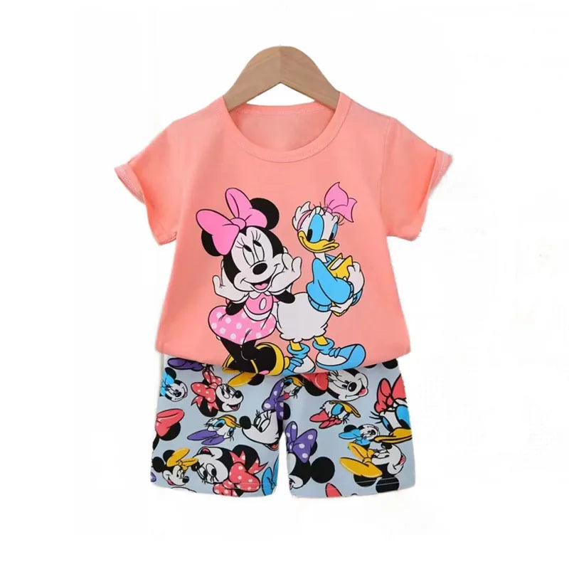 Kids Girls Summer Clothing Set Toddler Baby Pajamas Print 2-4 years  Short Sleeve T-Shirt And Shorts Children&