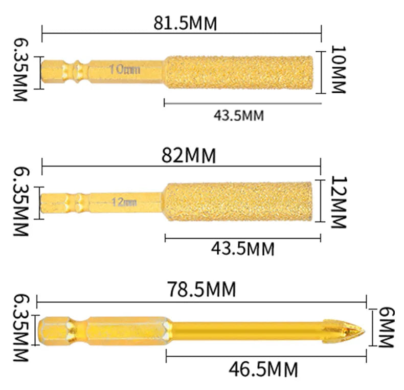 Brazed Diamond Drill Bit - Dry Drilling, No Water Needed - Multi-Function Grinding &amp; Trimming - Glass/Concrete/Tile Hole Cutter