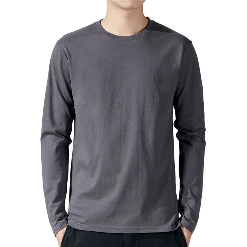 T Shirt For Men Cotton Long Sleeve T-shirts Solid Color Men&