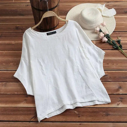 Cotton Linen Shirts Women Casual Solid Blouses Shirts Loose Tops Tunic Blusas Oversized T-Shirt Blouse Women Short Sleeve Shirt