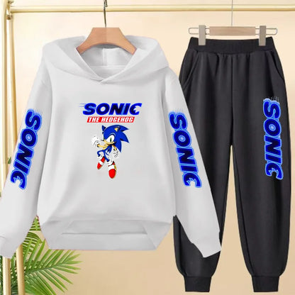 Kids Long-sleeved Clothing Supersonic Jogging Blue Sweatshirt Top Coat+Pants Hoodie Boys Girls 3-12Yrs Clothes Casual Sports Set