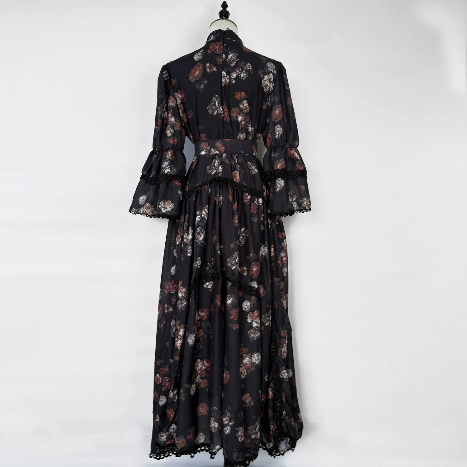 Women Maxi Dresses Sping Summer Bohemian Casual Flare Sleeve High Waist Beach Woman Chiffon Floral Belt Vestidoes Long Dress