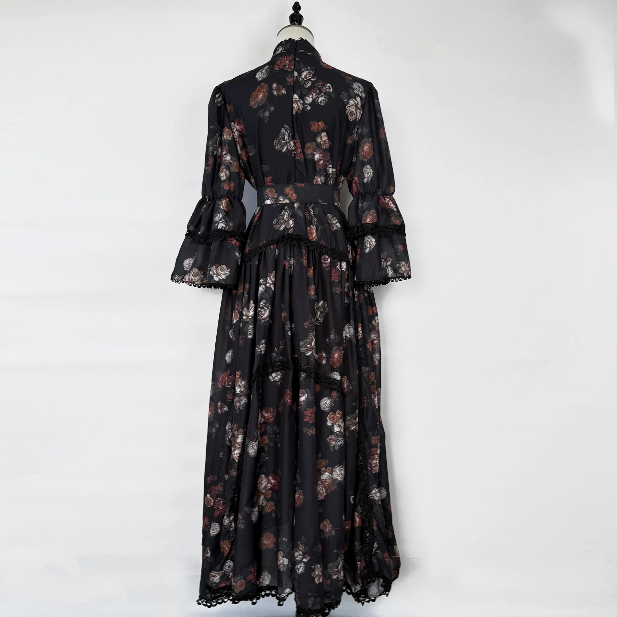 Women Maxi Dresses Sping Summer Bohemian Casual Flare Sleeve High Waist Beach Woman Chiffon Floral Belt Vestidoes Long Dress