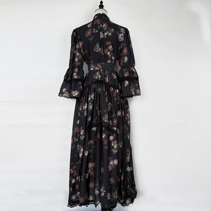 Women Maxi Dresses Sping Summer Bohemian Casual Flare Sleeve High Waist Beach Woman Chiffon Floral Belt Vestidoes Long Dress