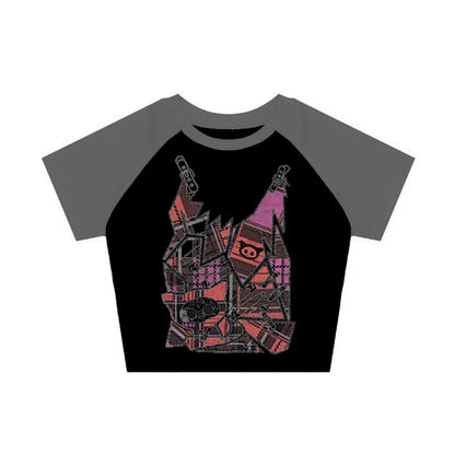 Aesthetic Women Crop Tops  Black Crop Tops Slim Harajuku Y2K Goth Short Sleeve Y2K Fashion  graphics fairy grunge Summer E-girl