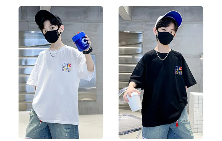 Kids Summer Clothes T-shirt for Boy Short Sleeve Cotton Tshirt Outfits Teenage Children Cartoon Print Clothing Age 5 To 14 Years