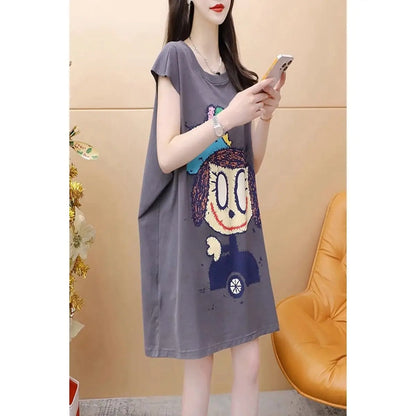 Sleeveless Vest T-shirt for Women New Summer Street Casual Solid Color Loose Print Simplicity Tops Tees Fashion Sweet Clothing