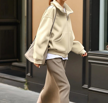 Hoodie  Outerwear  Hooded  Cardigan  Mid Length   Autumn and Winter Thick Loose Hoodie