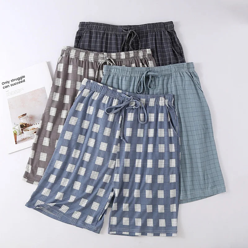 Pijamas De Hombre Sleepwear Shorts 2025 New Fashion Plaid Pajamas Pant Men Loose Modal Nightwear Home Pants Man Plus Size