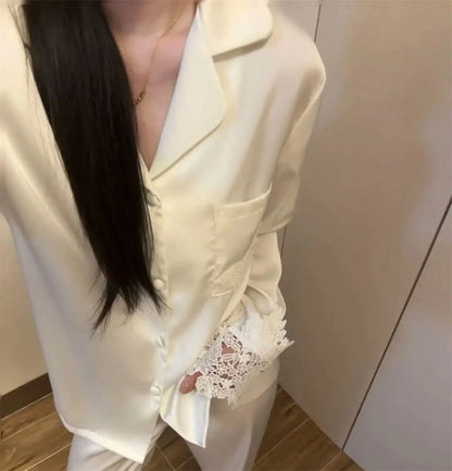 Pyjama Woman Silk Satin Sleepwear For Sleeping Clothes New Fashion Lace Home Clothing Women&