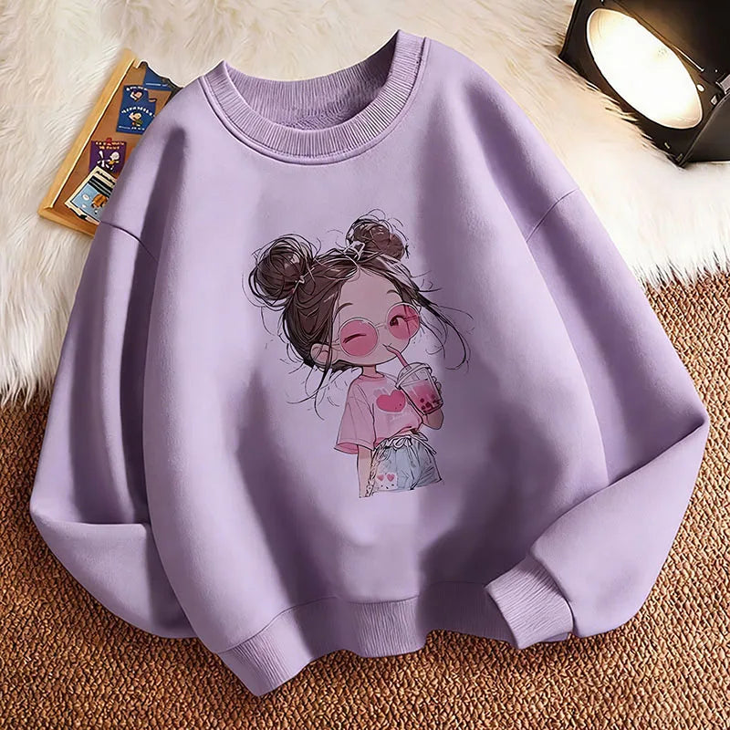 Hoodie Hip Hop Retro Girl Drink Juice Design Children&