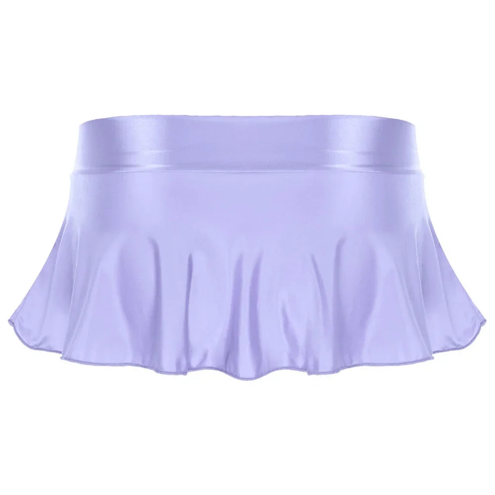 Sexy Womens Glossy Short Skirt Shiny Skater Dance Party Skirt  A-line Skirt 2023 Fashion Summer Women&