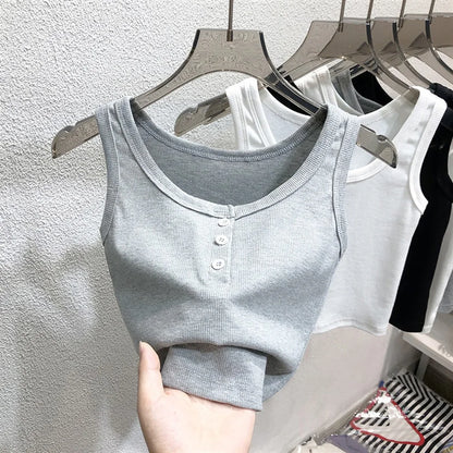 Tank Top for Women Ribbed Button Down Sleeveless Blouse Solid Color Casual Women&