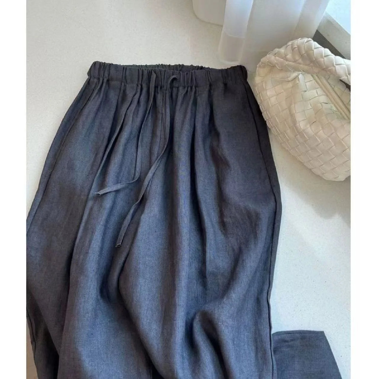 Summer High Waist Linen Pants Women Men Fashion Boho Wide Leg Palazzo Trousers Brown Casual Loose Beach Drag Pants