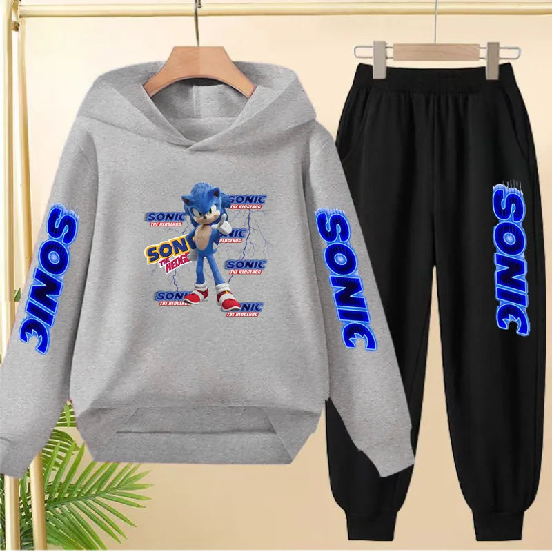Kids Long-sleeved Clothing Supersonic Jogging Blue Sweatshirt Top Coat+Pants Hoodie Boys Girls 3-12Yrs Clothes Casual Sports Set