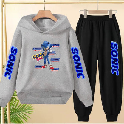 Kids Long-sleeved Clothing Supersonic Jogging Blue Sweatshirt Top Coat+Pants Hoodie Boys Girls 3-12Yrs Clothes Casual Sports Set