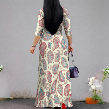 Plus Size Dresses for Women Print Maxi Dresses Flowy 3/4 Sleeve with Belt
