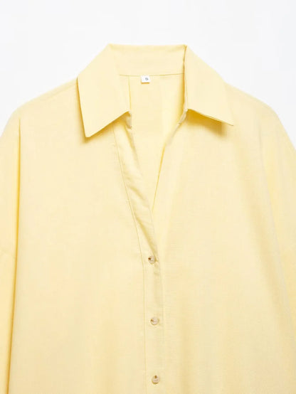 Spring Autumn Simple Linen Blend Long Sleeve Casual Shirt Summer Lapel Single Breasted Loose Chic Shirts Fashion Blouses Women