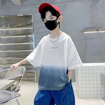 Kids Clothes T Shirt Summer Boys Girls Color Block Gradient Short Sleeve T Shirt Tops Children&