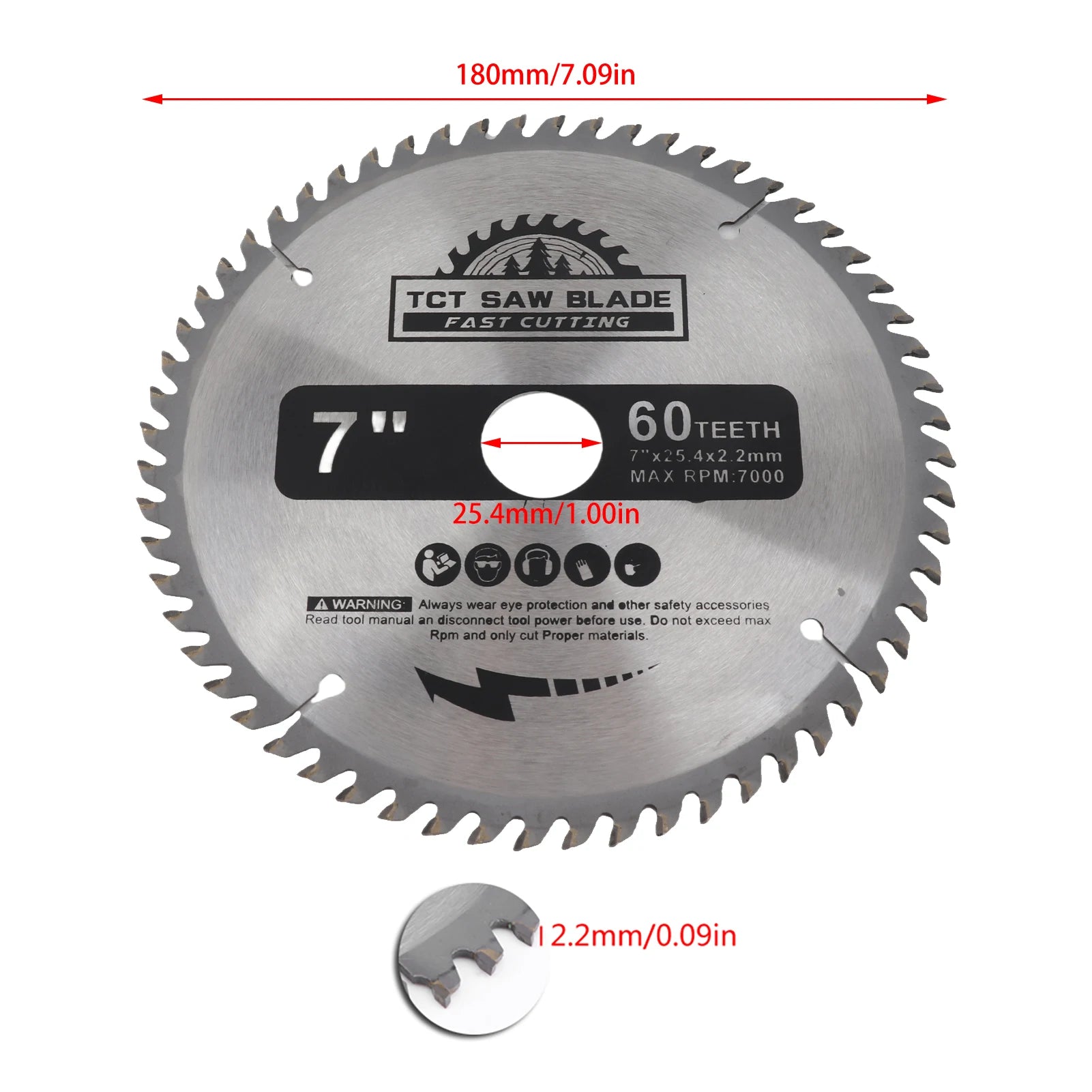 Saw Blade 7”180mm 60 Teeth Carbide Circular Saw Blade Cutting Disc for Wood Plastic