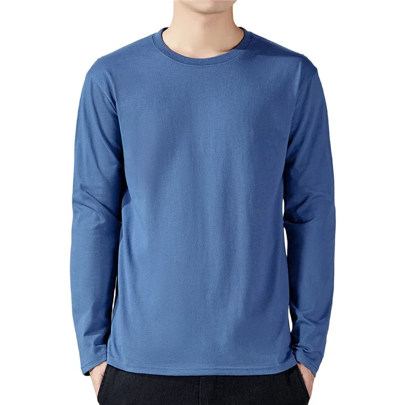 T Shirt For Men Cotton Long Sleeve T-shirts Solid Color Men&