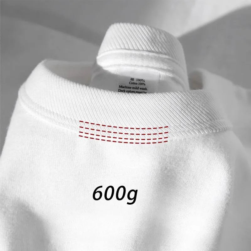 600g Cotton T-Shirts Men Short Sleeved Heavyweight Summer Round Neck Loose Breathable Shirt for Men Women Basic Tee