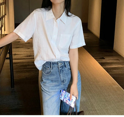 Linen Short-sleeved Shirt Women&