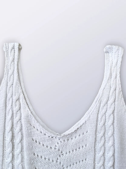 Spring Summer Casual V Neck Hollow Out Knitted Vest Solid Color Sleeveless Tops Orange Green White Khaki 2026 Women Clothes