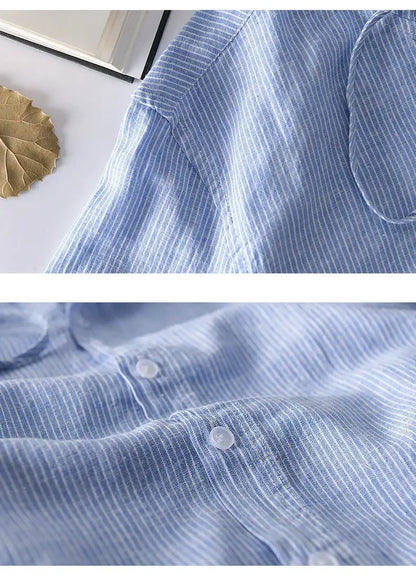 Long-sleeved Spring Summer New Solid Inen Shirt Trendy Men&