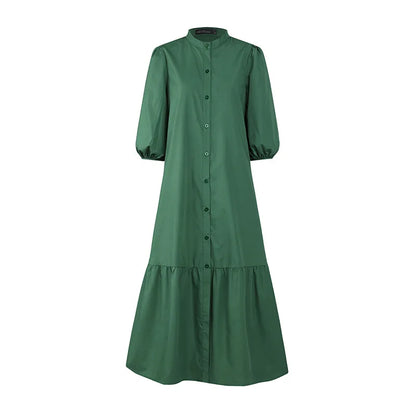 Fashion Summer Dress for Women Vintage Ruffles Hem Cardigan Long Dresses Women Elegant Casual Sundress Party Vestidos Robe Femme
