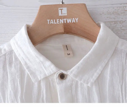 Linen Short Sleeved Shirt for Men, Trendy Japanese Retro Solid Color Summer Thin Casual Loose Cool Shirt Top