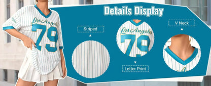 Jersey Shirts for Women Y2k Oversized T Shirt Striped Number Graphic Tees V Neck Half Sleeve Streetwear Tops