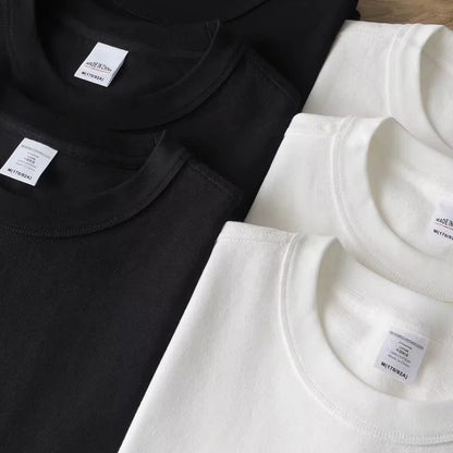 Men Women 100% Cotton T-shirt Solid Color Trend Leisure Short Sleeve Black White Gray High Quality Heavy Fabric Loose T Shirt