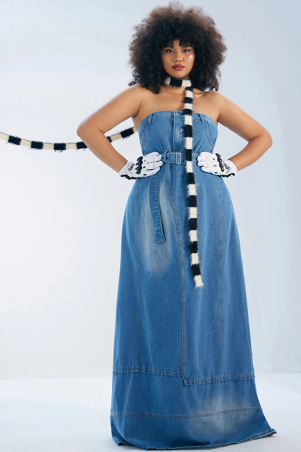 Plus Size Daily Maxi Dresses Blue Fall Winter Strapless Asymmetric Hem Denim Maxi Dresses Elegant Vintage Casual Summer Dress