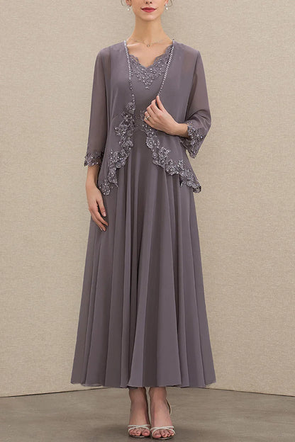 Plus Size Beading Appliques Lace Sequins Two Pieces Maxi Dresses