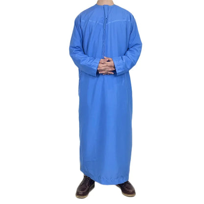 Middle East Arab Kaftan Men Muslim Clothing Solid Long-sleeved Round Neck Robes Causal Loose Men Jubba Thobe National Costumes