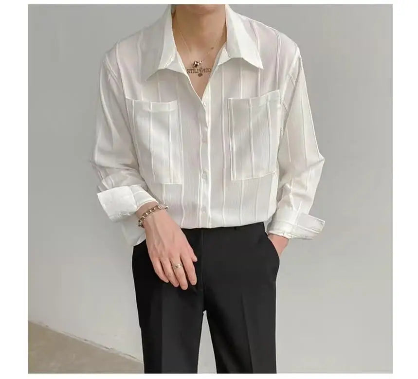 High-end Men Clothing Long Sleeve Business Social Shirts Fashion Drapped Solid All-match Blouse Non-ironing Dress Shirts for Men