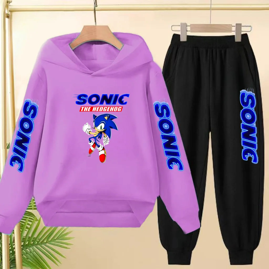 Kids Long-sleeved Clothing Supersonic Jogging Blue Sweatshirt Top Coat+Pants Hoodie Boys Girls 3-12Yrs Clothes Casual Sports Set