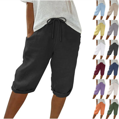 Casual Cotton Linen Pants For Female Streetwear Solid Color Wide Leg Capri Versatile Palazzo Pants Baggy Cargo Pants With Pocket