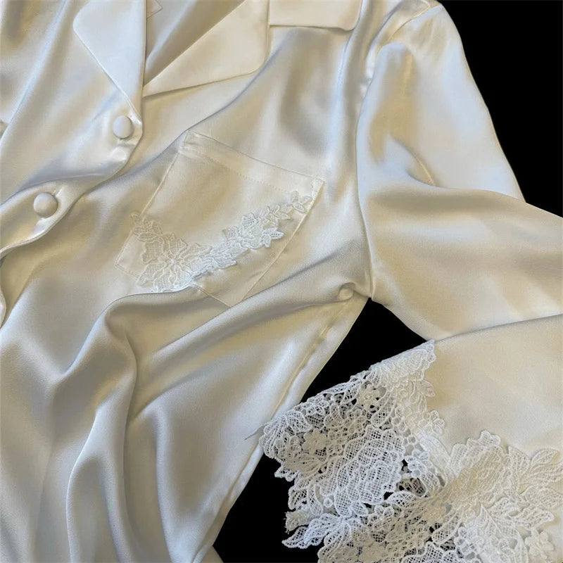 Pyjama Woman Silk Satin Sleepwear For Sleeping Clothes New Fashion Lace Home Clothing Women&