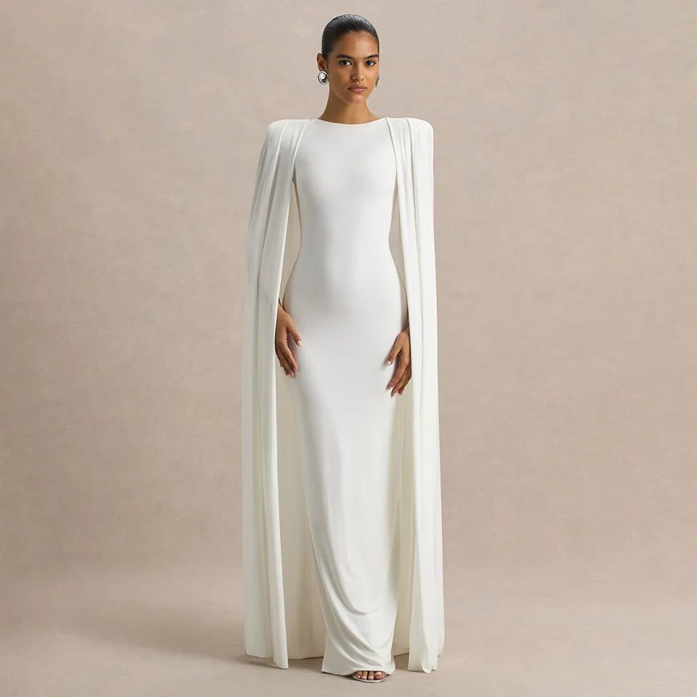 2025 New Fashion High Waist Evening Dress for Women Polyester Fabric Gathered Skirt Tight Fit Gown for Parties And Banquets