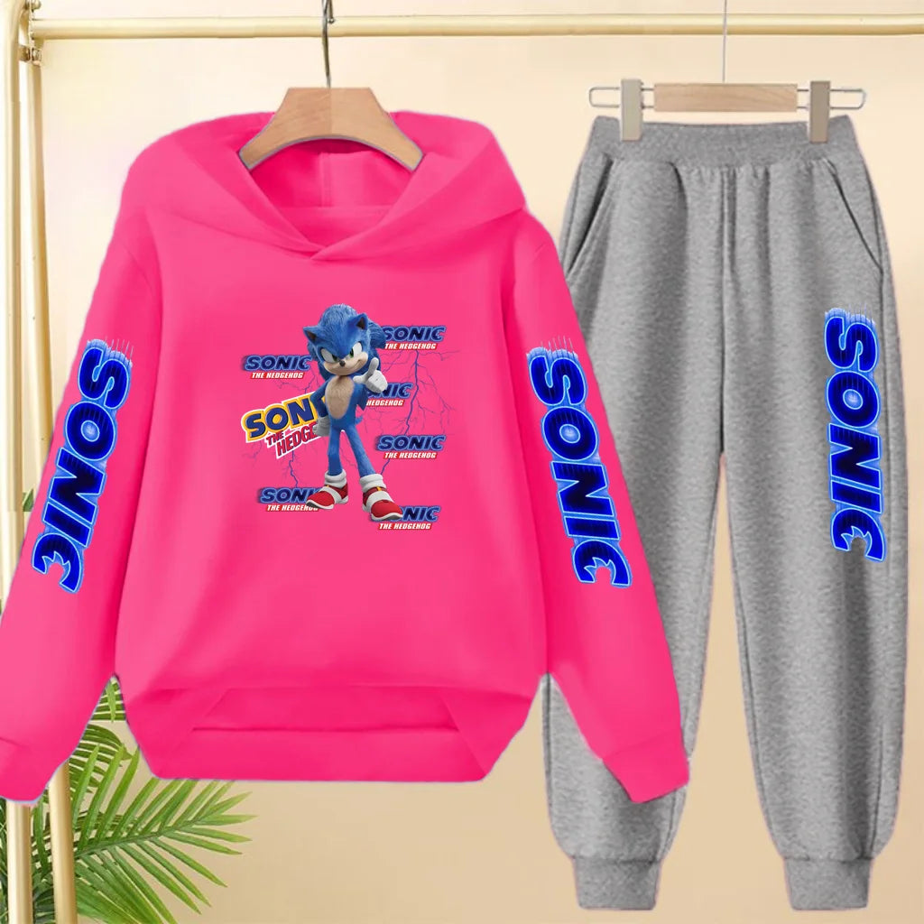 Kids Long-sleeved Clothing Supersonic Jogging Blue Sweatshirt Top Coat+Pants Hoodie Boys Girls 3-12Yrs Clothes Casual Sports Set