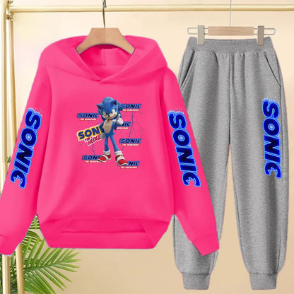 Kids Long-sleeved Clothing Supersonic Jogging Blue Sweatshirt Top Coat+Pants Hoodie Boys Girls 3-12Yrs Clothes Casual Sports Set