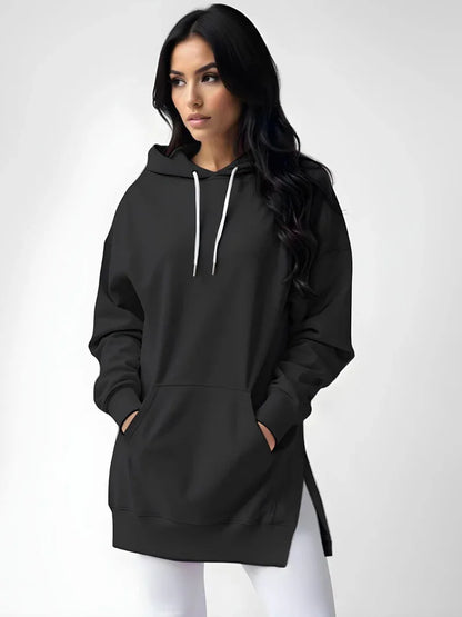 Hoodies Coats Women Solid Sweatshirts Jacket Pocket Drawstring Hooded Slight Strech Loose Casual Office Lady 2025 Spring Autumn