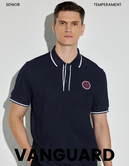 New Men Polo Shirts Short Sleeve Polo Collar Patchwork Solid Men&