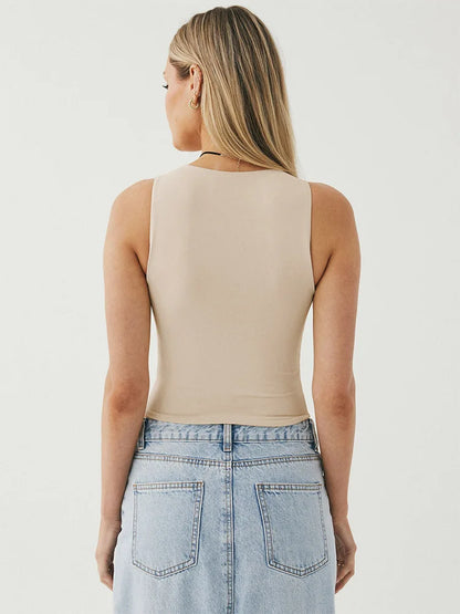 Sleeveless tight bottom shirt, round neck I-shaped solid color top, casual vest
