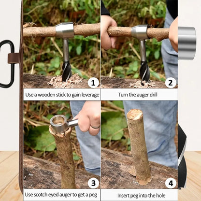Outdoor survival tools, jungle woodworking hand drill, Scottish drill bit and handhole maker, with leather protective case.