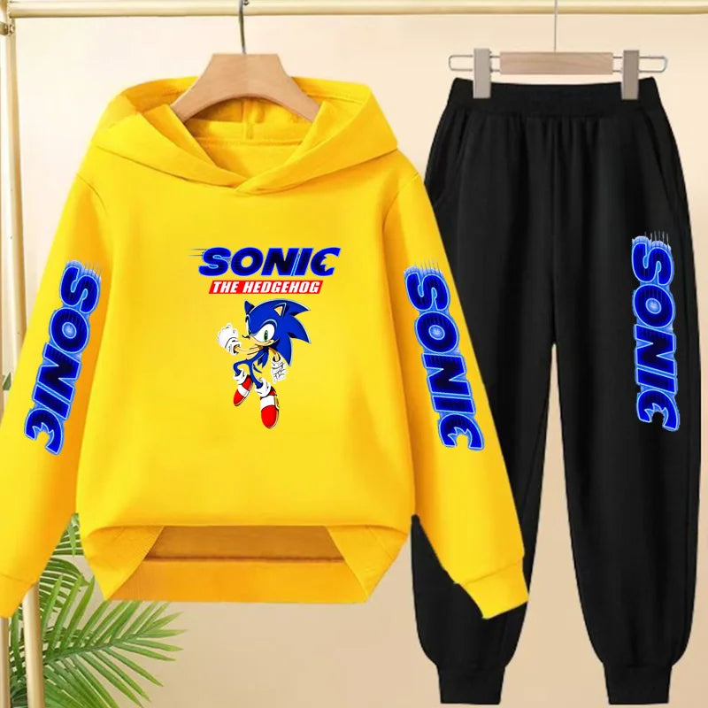 Kids Long-sleeved Clothing Supersonic Jogging Blue Sweatshirt Top Coat+Pants Hoodie Boys Girls 3-12Yrs Clothes Casual Sports Set