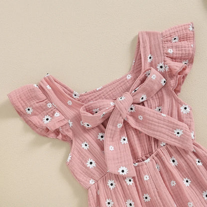 Toddler Kids Clothes Girls Summer Overalls Cotton Floral Print Backless Bowknot Rompers Jumpsuits  Baby Clothing
