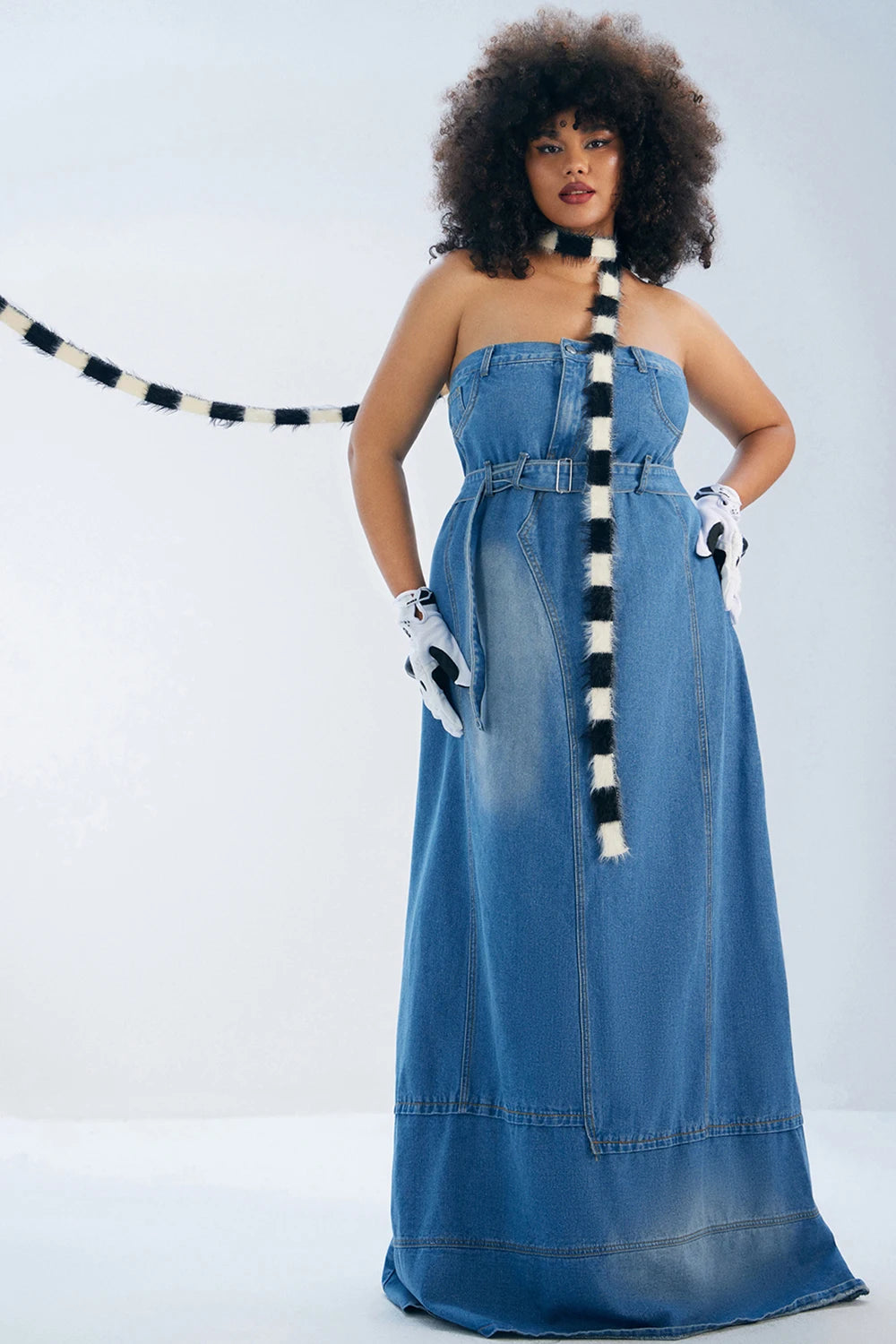 Plus Size Daily Maxi Dresses Blue Fall Winter Strapless Asymmetric Hem Denim Maxi Dresses Elegant Vintage Casual Summer Dress